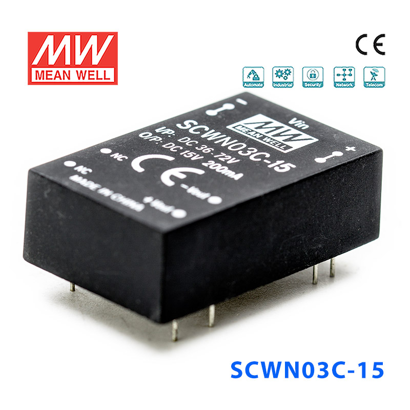 SCWN03C-15 SCWN03C-15 3W 36~72V 转 15V 0.2A 非稳压单路输出DC-DC模块电源