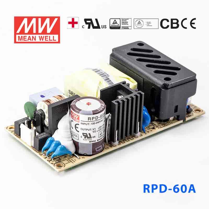RPD-60A RPD-60A 60W +5V 5.5A +12V 2.2A 双路输出微漏电低空载损耗小尺寸医用无外壳明纬开关电源