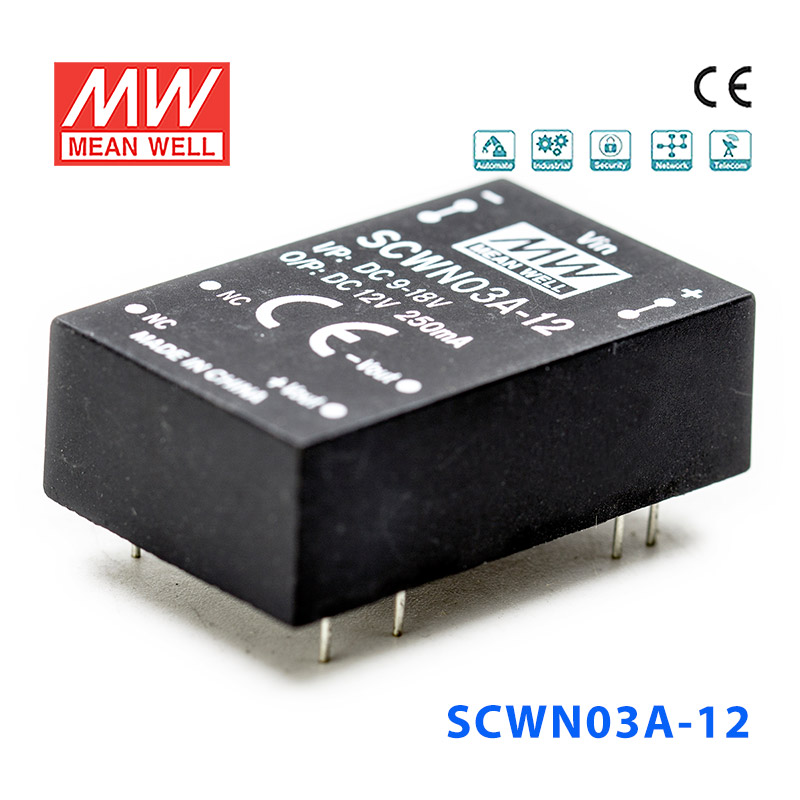 SCWN03A-12 SCWN03A-12 3W 9~18V 转 12V 0.25A 非稳压单路输出DC-DC模块电源
