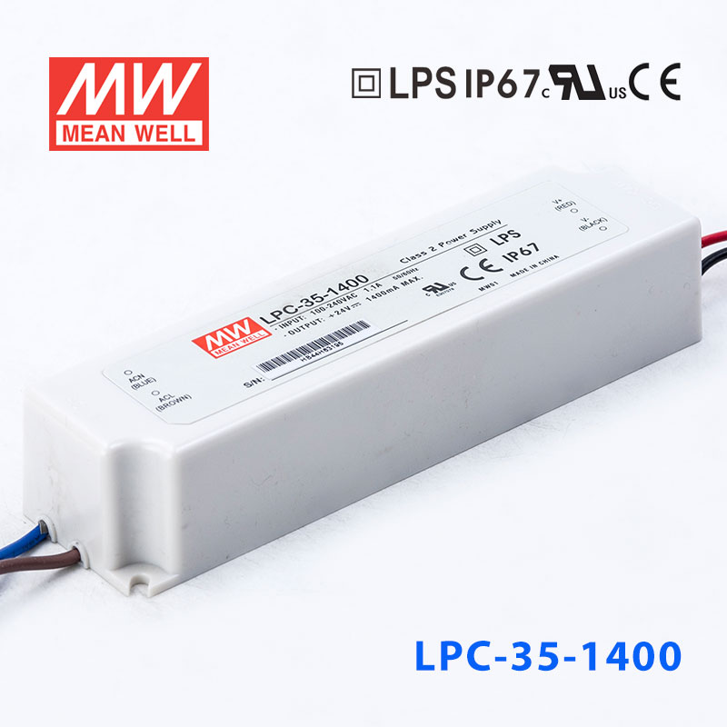 LPC-35-1400 LPC-35-1400 35W 1400mA恒流输出明纬牌IP67防水塑壳LED电源