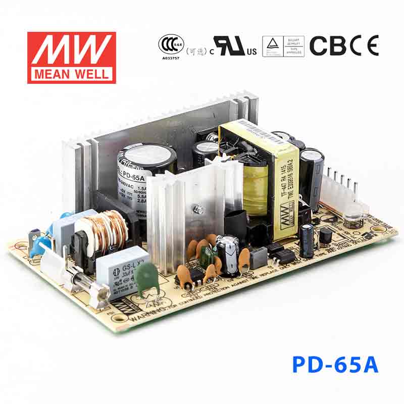 PD-65A PD-65A 65W +5V 7A +12V 3.2A 双路输出无外壳PCB板明纬开关电源