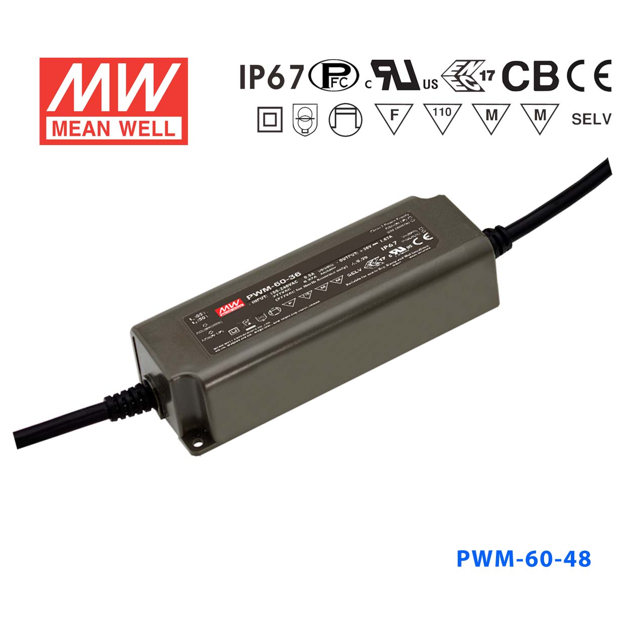 PWM-60-48 PWM-60-48 60W 48V 1.25A PWM信号输出IP67防水型带PFC功能明纬电源