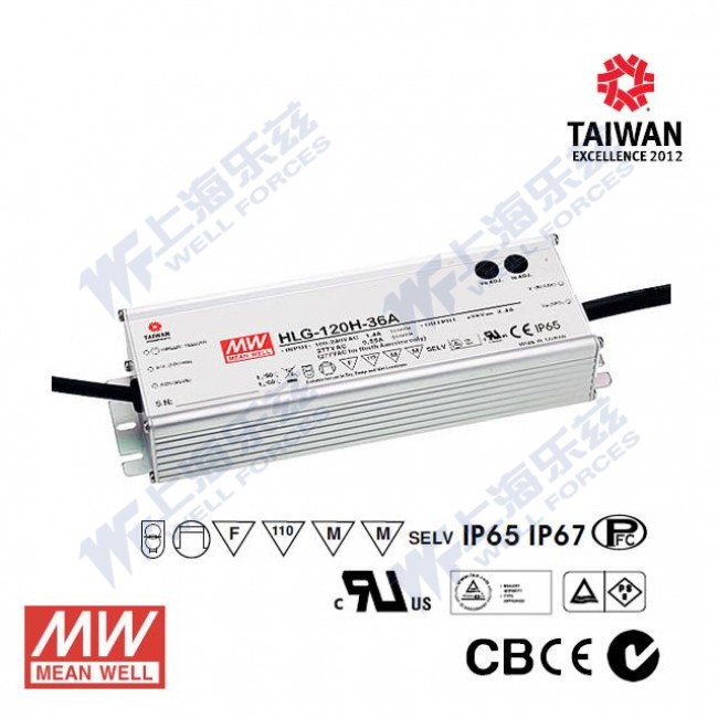 HLG-120H-20B HLG-120H-20B 120W 20V 6A 强耐环境恒压+恒流PFC高效铝壳IP67防水LED电源(控制线三合一调光)