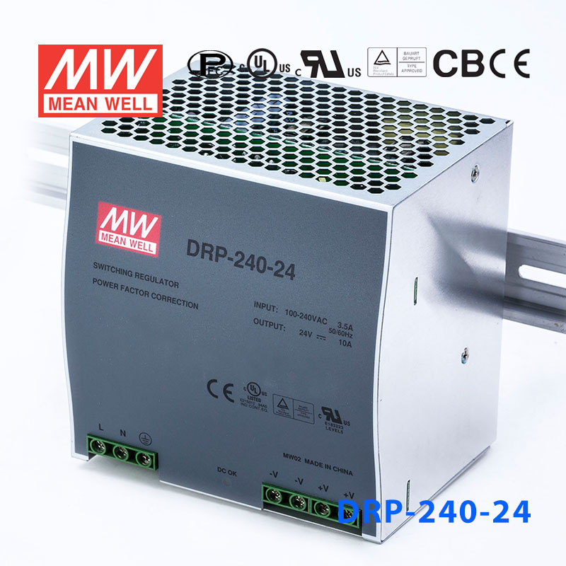 DRP-240-24 DRP-240-24 240W 24V10A 单路输出DIN导轨安装带PFC功能明纬开关电源