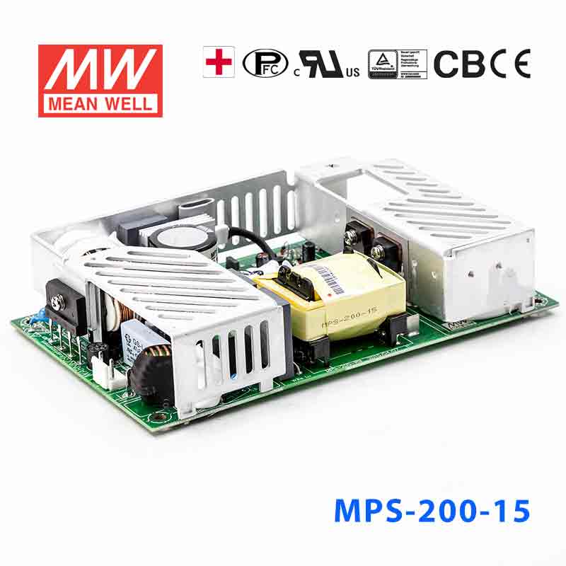 MPS-200-15 MPS-200-15 200W 15V13.4A 输出微漏电带PFC医用无外壳明纬开关电源
