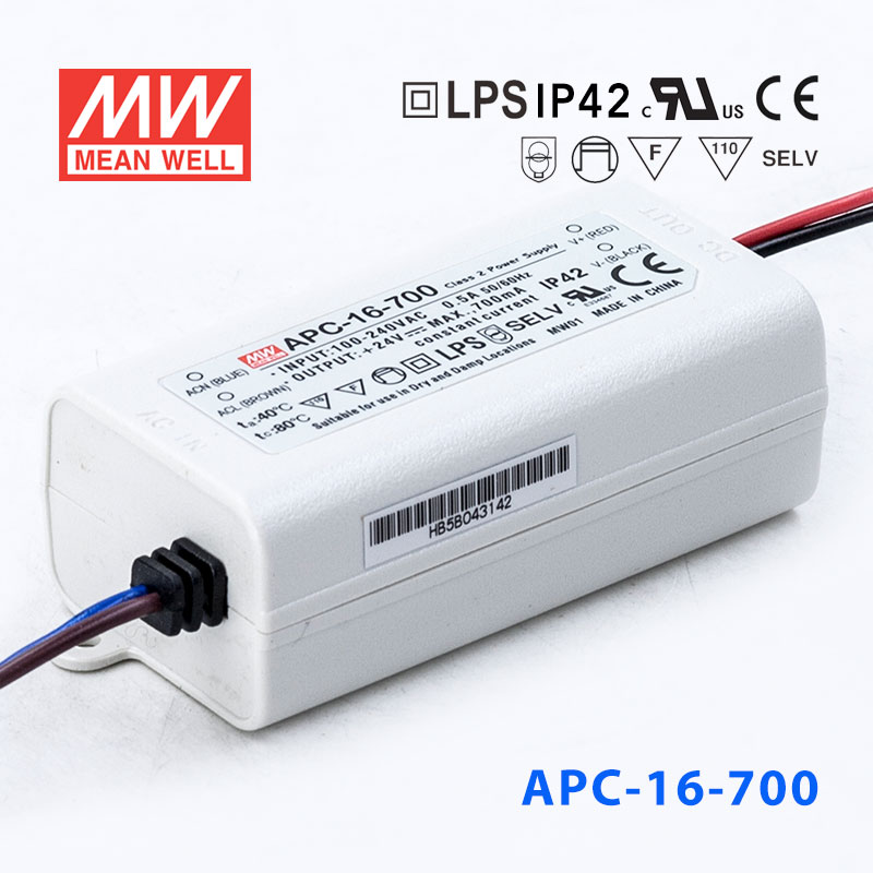 APC-16-700 APC-16-700 16W 9-24V 700mA 明纬牌恒流输出防水塑壳LED照明电源