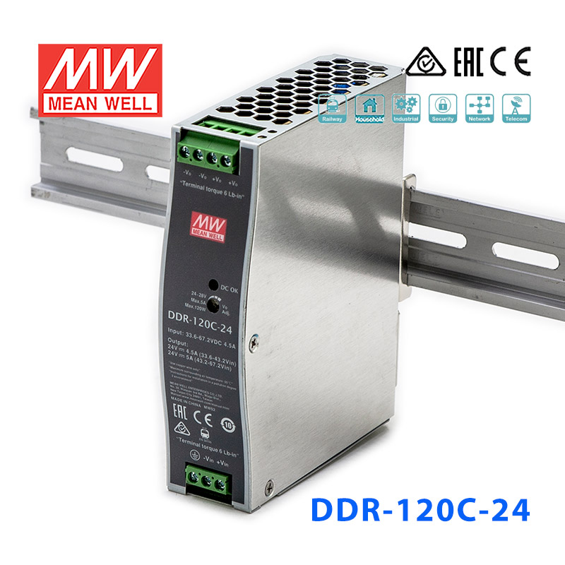 DDR-120C-24 DDR-120C-24明纬120W 33.6~67.2V输入 24V5A输出导轨型DC-DC电源