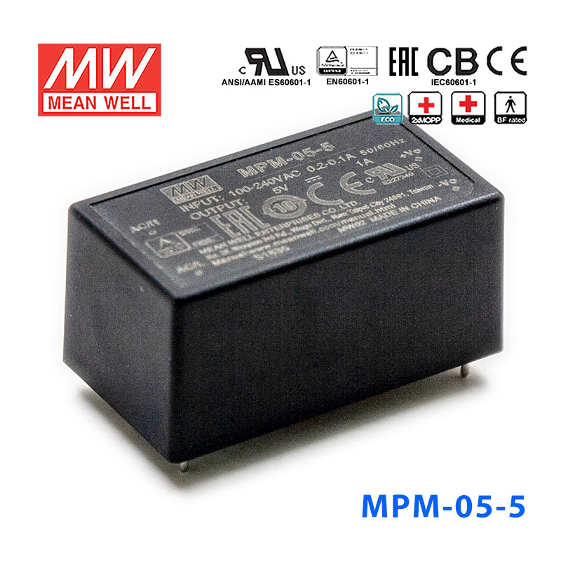 MPM-05-24 MPM-05-24台湾明纬5.5W 80~264V输入 24V0.23A输出医疗基板电源