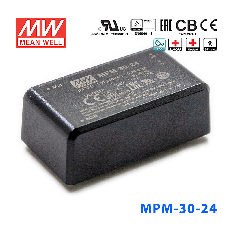 MPM-30-24 MPM-30-24台湾明纬31.2W 80~264V输入 24V1.3A输出医疗基板型电源