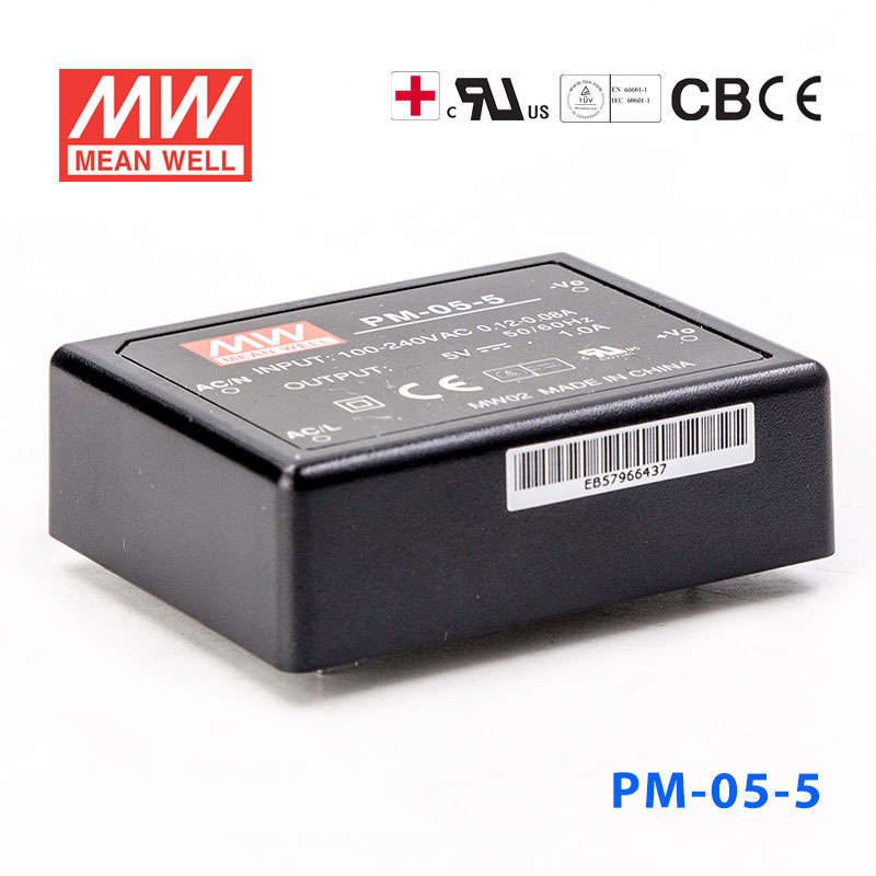 PM-05-5 PM-05-5 5W 5V 1A 微漏电塑封Class2单路输出板上型医用明纬开关电源
