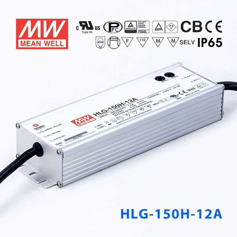 HLG-150H-12A HLG-150H-12A 150W 12V 12.5A 强耐环境恒压+恒流PFC高效铝壳IP65防水LED电源(恒压恒流值可面板设定)