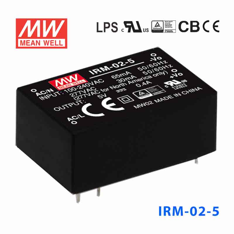 IRM-02-5 IRM-02-5 2W 5V 400mA 单路输出高能效AC-DC模块型明纬开关电源-插脚型