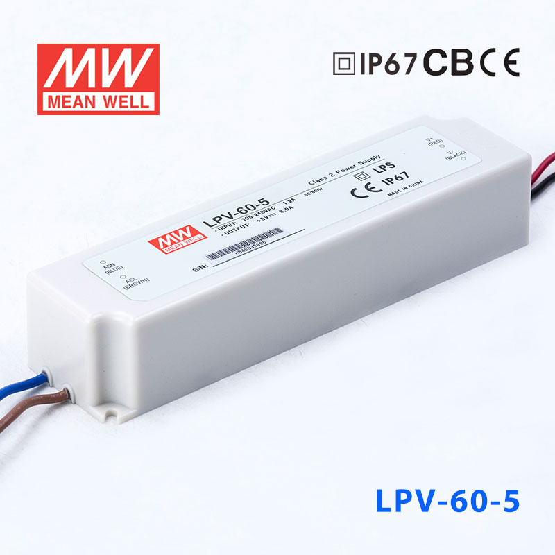 LPV-60-5 LPV-60-5 60W 5V 8A明纬牌恒压输出IP67防水塑壳LED照明电源