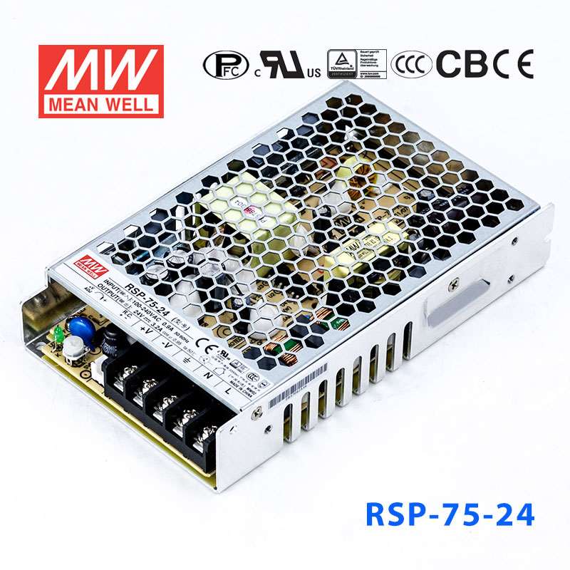 RSP-75-24 RSP-75-24 75W 24V3.2A单路输出低厚度带功率因素校正CCC认证明纬开关电源