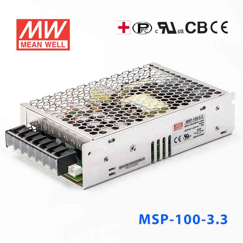 MSP-100-3.3 MSP-100-3.3 100W 3.3V 20A 单路输出带功率因素校正高可靠医疗型明纬开关电源