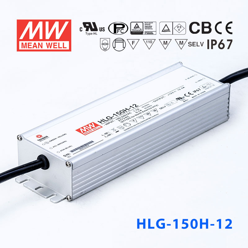 HLG-150H-12 HLG-150H-12 150W 12V 12.5A 强耐环境恒压+恒流PFC高效铝壳IP67防水LED电源(引线接线)