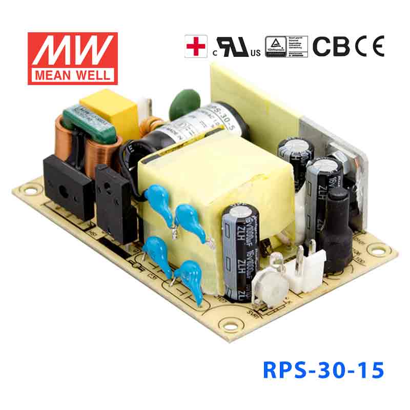 RPS-30-15 RPS-30-15 30W 15V 2A 单路输出微漏电低空载损耗医用无外壳明纬开关电源