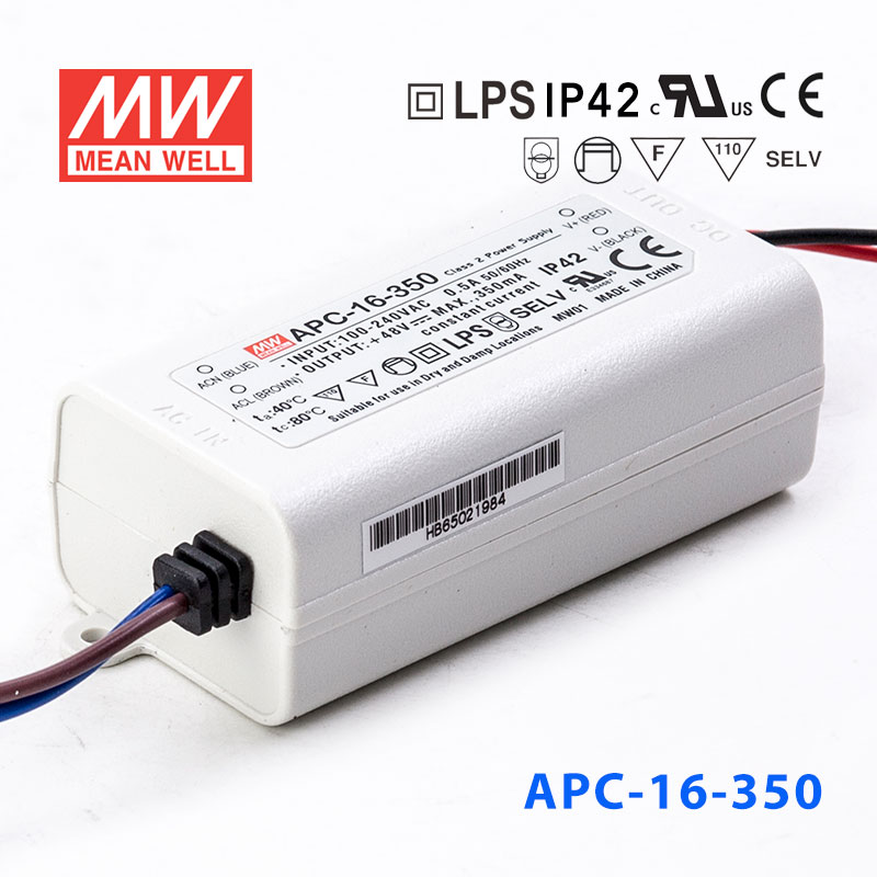 APC-16-350 APC-16-350 16W 12-48V 350mA明纬牌恒流输出防水塑壳LED照明电源