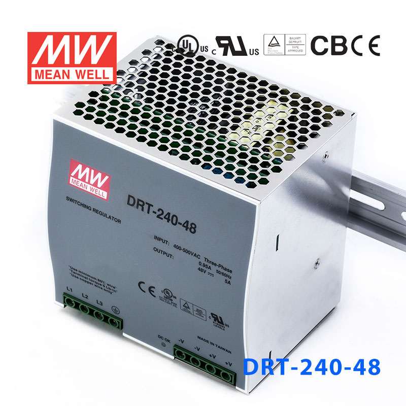 DRT-240-48 DRT-240-48 240W 48V5A 输出带PFC功能三相输入DIN导轨安装明纬电源