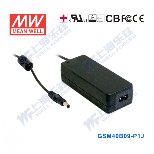GSM40B09-P1J GSM40B09-P1J 40W 9V4.45A输出明纬高能效医疗型外置桌面型电源适配器