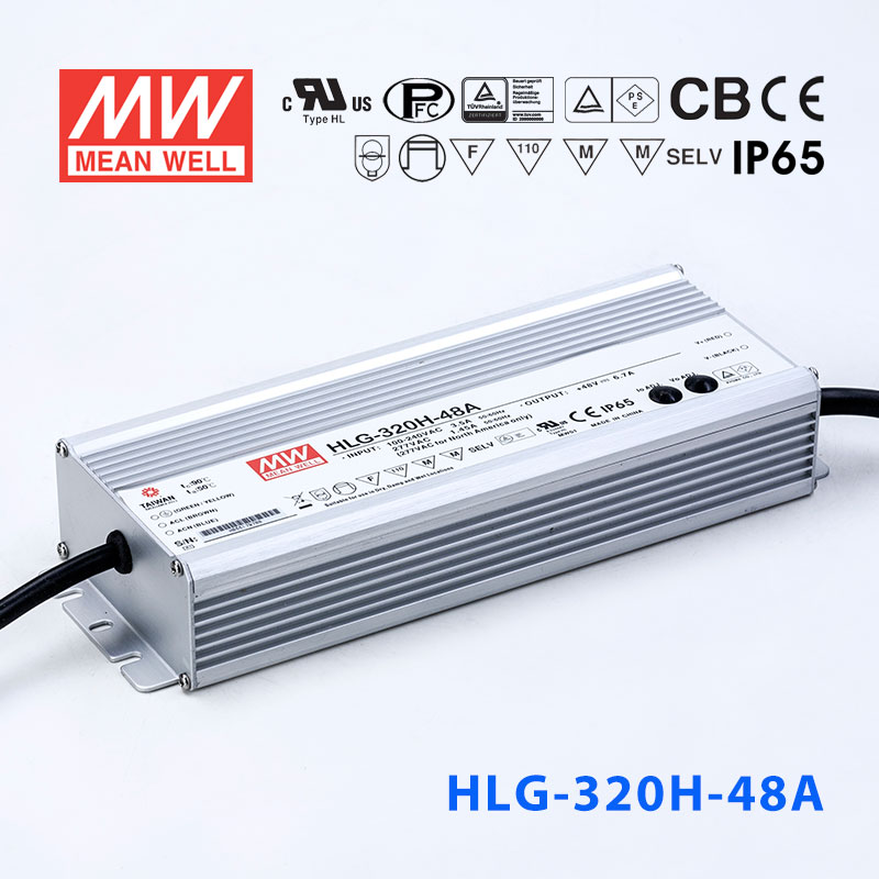 HLG-320H-48A HLG-320H-48A 320W 48V 6.7A 强耐环境恒压+恒流PFC高效铝壳IP65防水LED电源(恒压恒流值可面板设定)