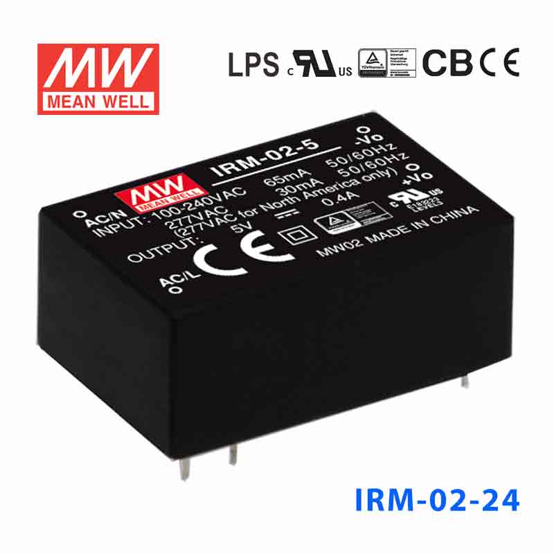 IRM-02-24 IRM-02-24 2W 24V 83mA 单路输出高能效AC-DC模块型明纬开关电源-插脚型