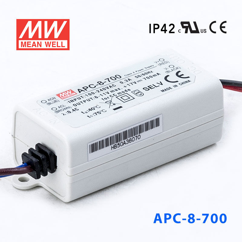 APC-8-700 APC-8-700 8W 6-11V 700mA 明纬牌恒流输出防水塑壳LED照明电源