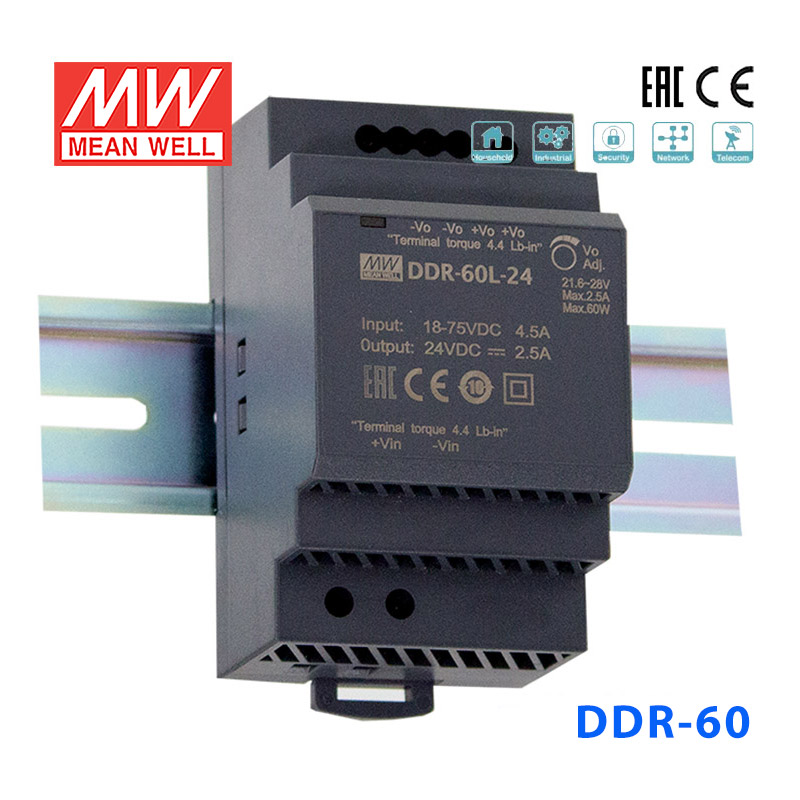DDR-60L-15 DDR-60L-15台湾明纬60W 18~75V输入 15V4A输出导轨型DC-DC电源
