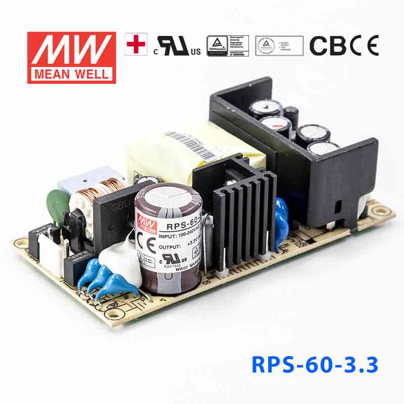 RPS-60-3.3 RPS-60-3.3 60W 3.3V 11A 单路输出微漏电低空载损耗小尺寸医用无外壳明纬开关电源