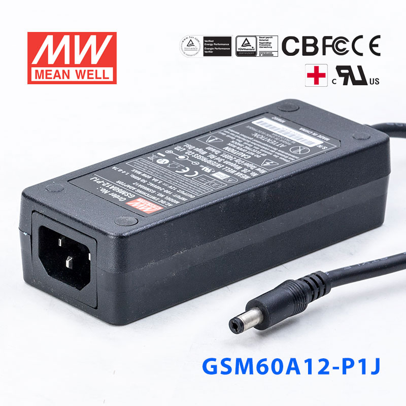 GSM60A12-P1J GSM60A12-P1J 60W 12V5A明纬高能效医疗型IEC320-C14插口电源适配器