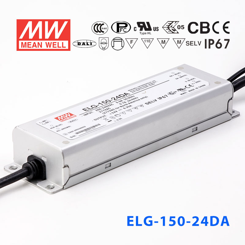ELG-150-24DA ELG-150-24DA 150W 24V 6.25A DA型(Dali调光/铝壳IP67/100～305Vac输入)明纬PFC防水LED电源