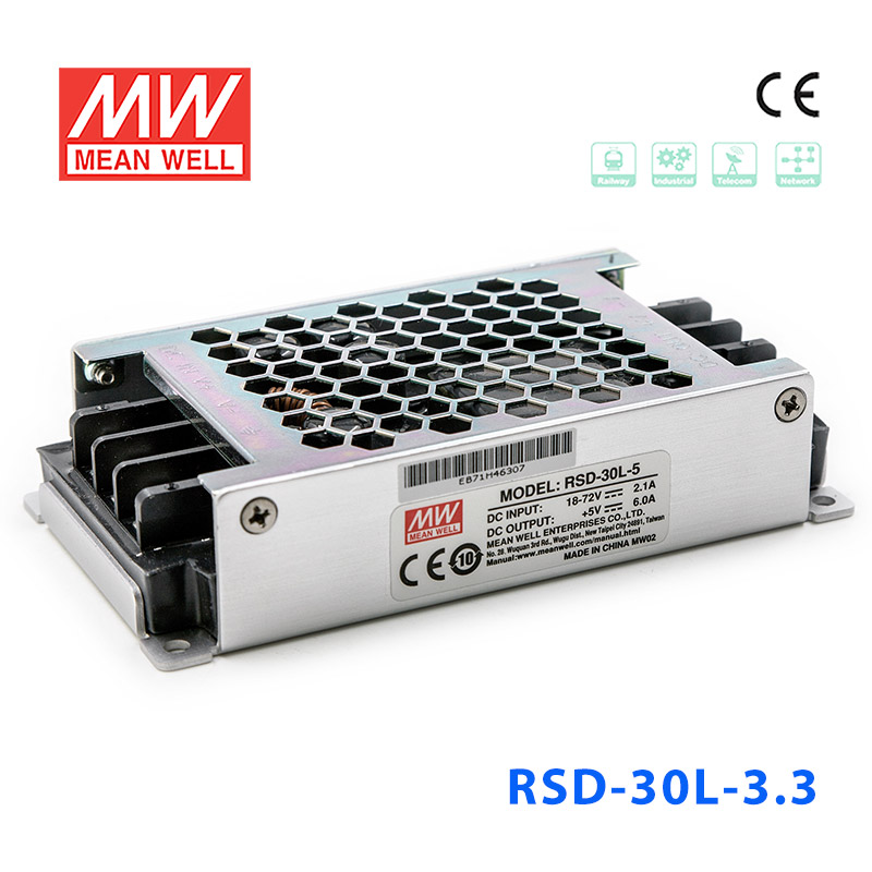RSD-30L-3.3 RSD-30L-3.3 30W 18~72V输入 3.3V 6A 输出铁道专用明纬DC-DC转换电源