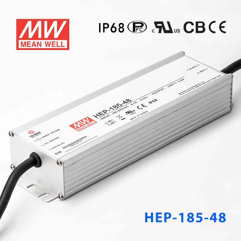 HEP-185-48A HEP-185-48A 185W 48V 3.9A无风扇全密封IP65防护输出电压/电流可调高效率明纬电源