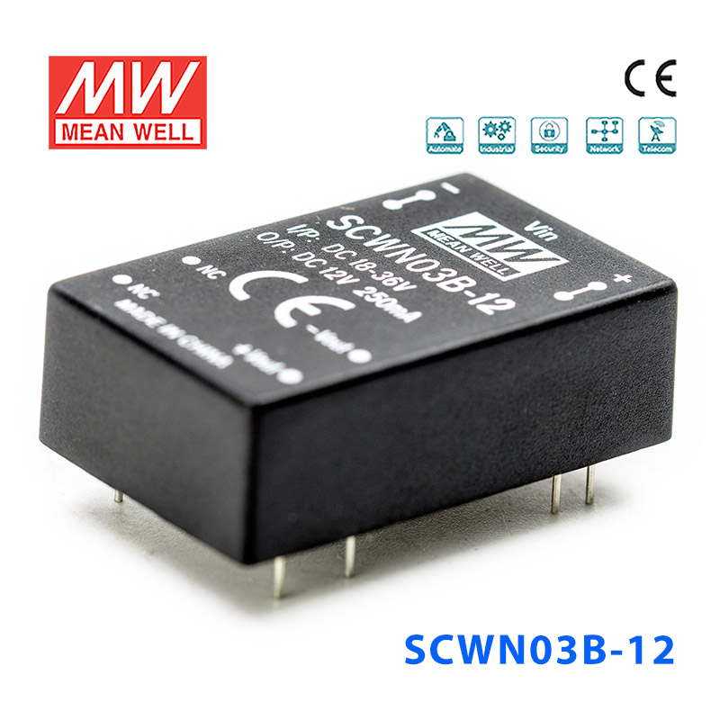 SCWN03B-12 SCWN03B-12 3W 18~36V 转 12V 0.25A 非稳压单路输出DC-DC模块电源