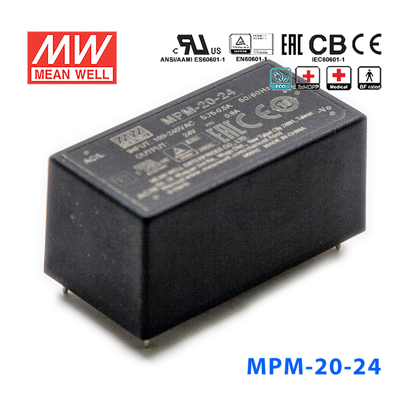 MPM-20-24 MPM-20-24台湾明纬21.6W 80~264V输入 24V0.9A输出医疗基板型电源