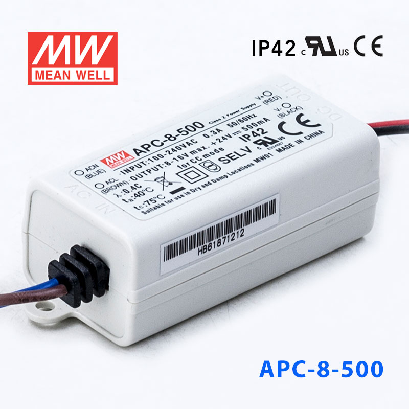 APC-8-500 APC-8-500 8W 8-16V 500mA 明纬牌恒流输出防水塑壳LED照明电源