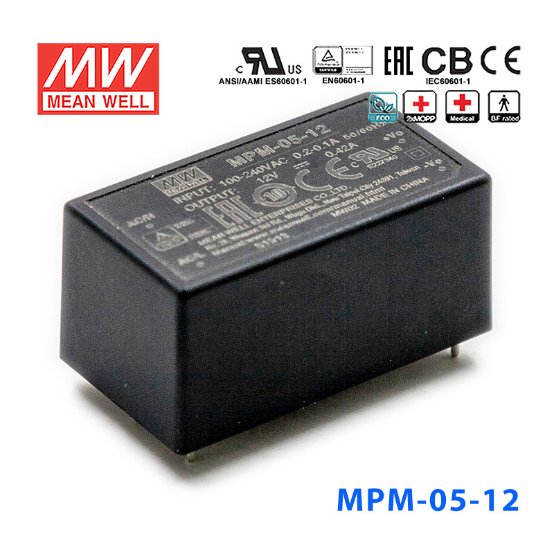 MPM-05-12 MPM-05-12台湾明纬5W 80~264V输入 12V0.42A输出绿色医疗基板电源