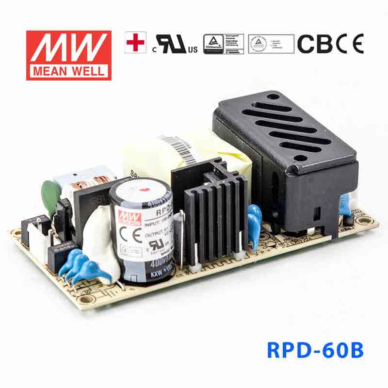 RPD-60B RPD-60B 60W +5V 3.85A +24V 1.65A 双路输出微漏电低空载损耗小尺寸医用无外壳明纬开关电源