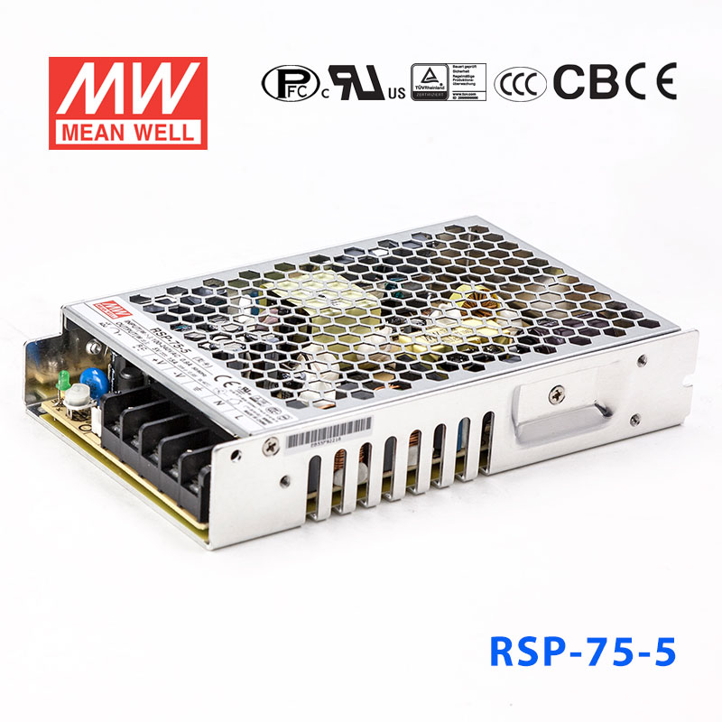 RSP-75-5 RSP-75-5 75W 5V15A单路输出低厚度带功率因素校正CCC认证明纬开关电源