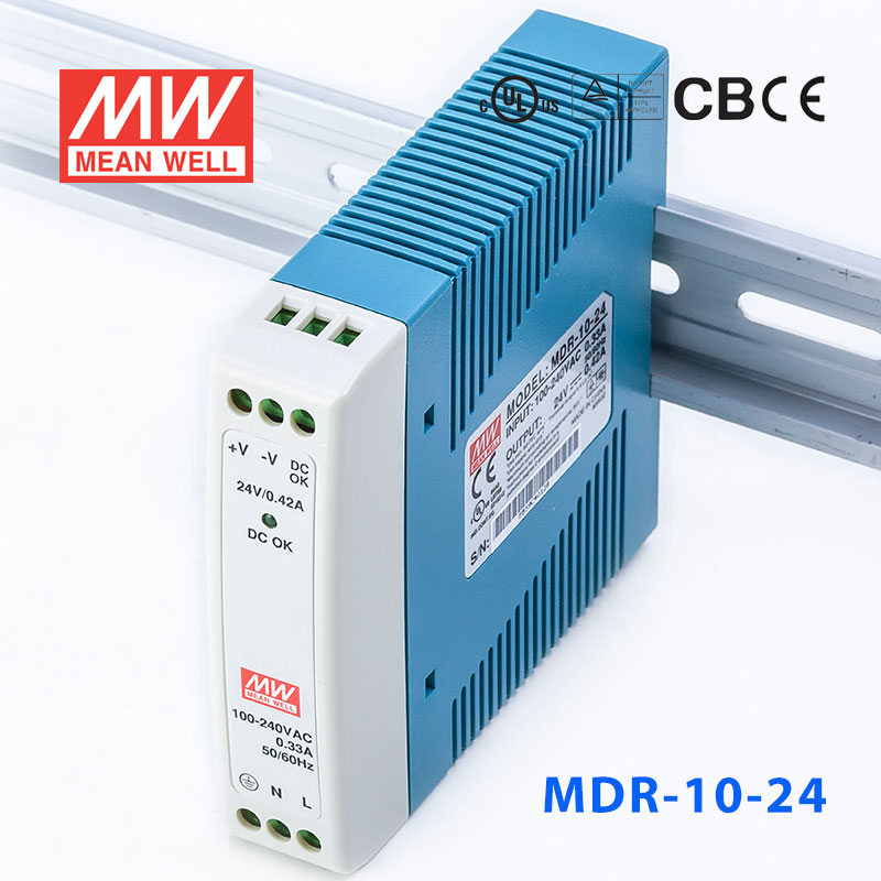 MDR-10-24 MDR-10-24 10W 24V 0.42A 单输出低空载损耗DIN导轨型明纬电源