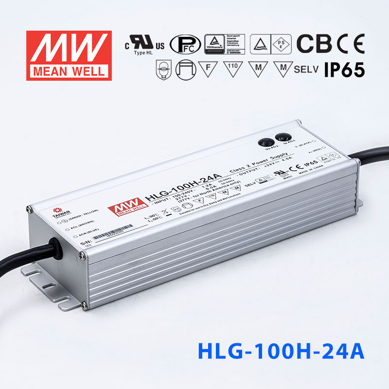 HLG-100H-24A HLG-100H-24A 100W 24V 4A 强耐环境恒压+恒流PFC高效铝壳IP65防水LED电源(恒压恒流值可面板设定)