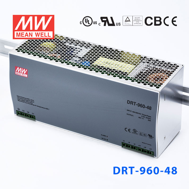 DRT-960-48 DRT-960-48 960W 48V20A 输出带PFC功能三相输入DIN导轨安装明纬电源