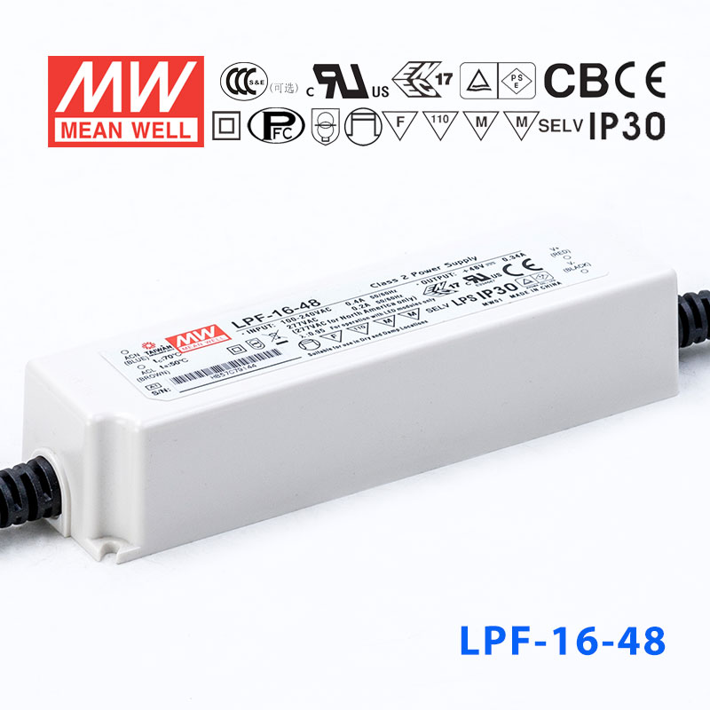 LPF-16-48 LPF-16-48 16W 48V 0.34A 恒压+恒流有PFC高效率塑壳IP30防水LED电源