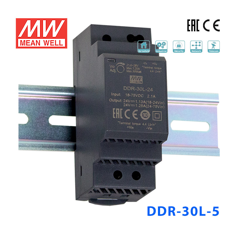 DDR-30L-5 DDR-30L-5台湾明纬30W 18~75V输入 5V6A输出导轨型DC-DC电源
