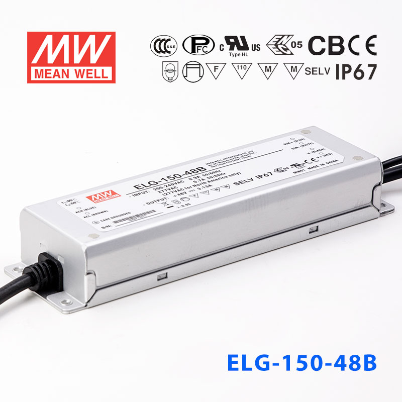 ELG-150-48B ELG-150-48B 150W 48V 3.13A B型(0~10V/PWM/电阻调光)/铝壳IP67/100~305Vac输入)明纬PFC防水LED电源