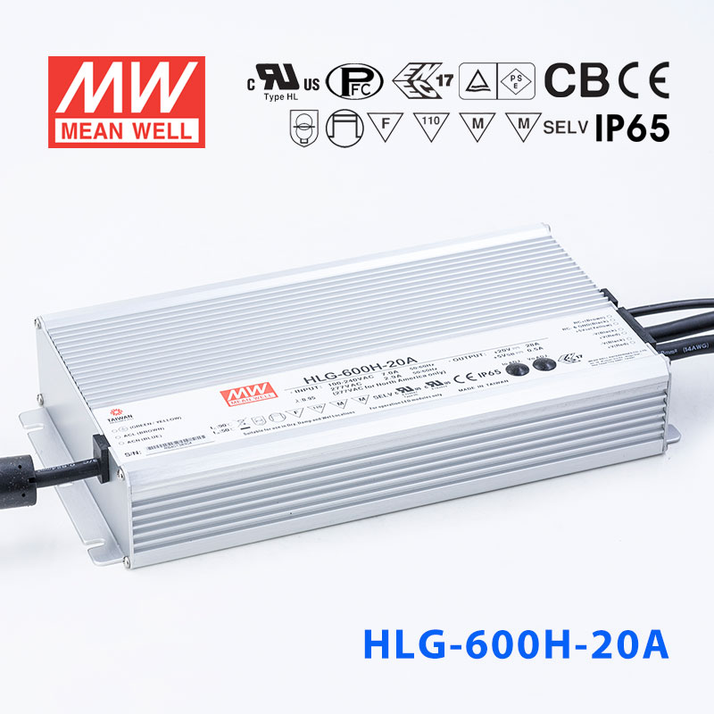 HLG-600H-20A HLG-600H-20A 560W 20V 28A 强耐环境恒压+恒流PFC高效铝壳IP65防水LED电源(恒流值通过内部电位器调整)
