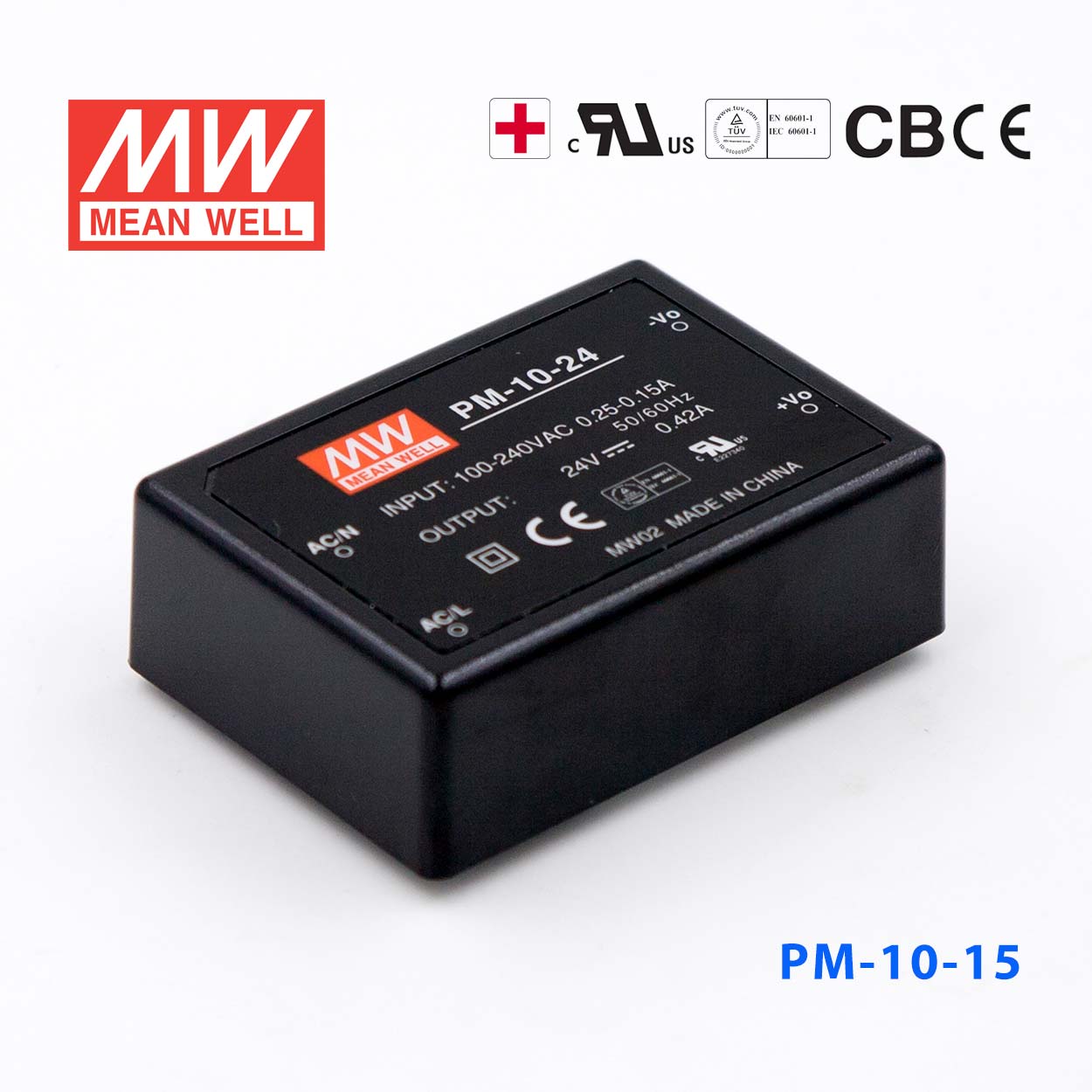 PM-10-15 PM-10-15 10W 15V 0.67A 微漏电塑封Class2单路输出板上型医用明纬开关电源