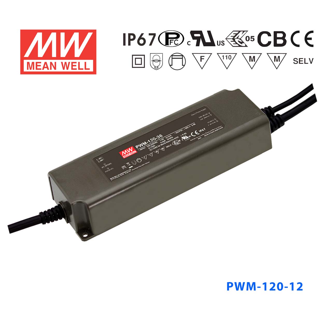 PWM-120-12 PWM-120-12 120W 12V 10A PWM信号输出IP67防水型带PFC功能明纬电源