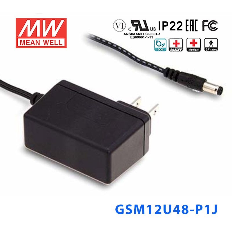 GSM12U48-P1J GSM12U48-P1J台湾明纬12W 80~264V输入 48V0.25A输出医疗型适配器