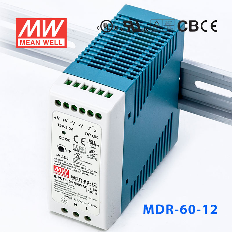 MDR-60-12 MDR-60-12 60W 12V5A 单输出低空载损耗DIN导轨型明纬电源
